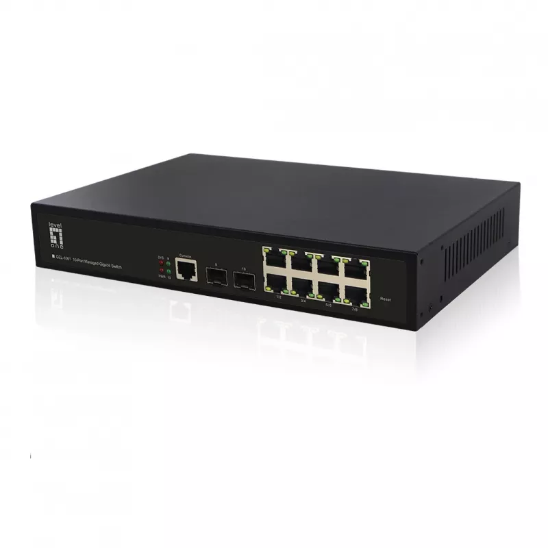LevelOne KILBY Switch Gerido L2 Gigabit de 10 Portas, 2 x SFP, Gerido, L2, Gigabit Ethernet (10/100/1000), Montagem em Rack