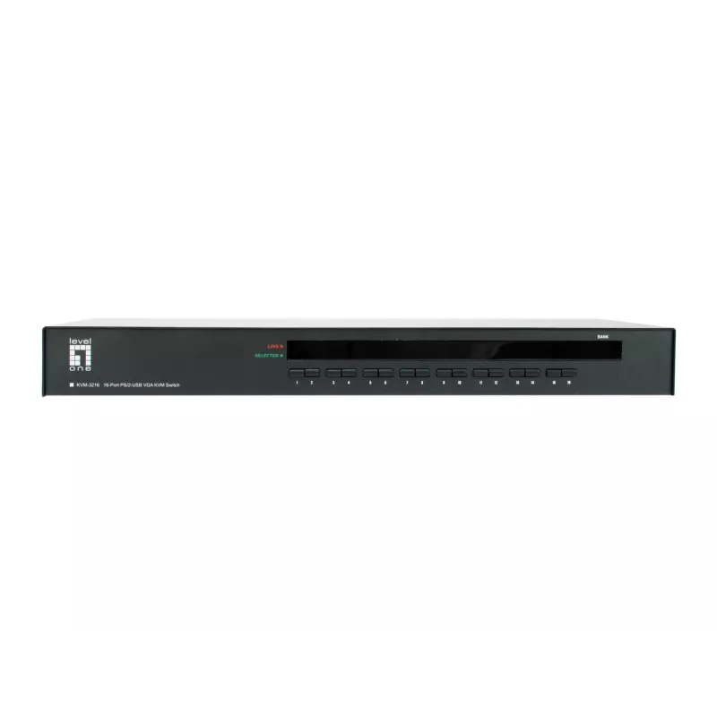 LevelOne Switch KVM PS/2-USB VGA 16 Portas, 2048 x 1536 píxeis, Montagem em rack, 1U, Preto