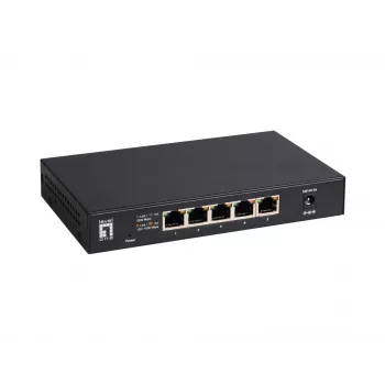 Switch Ethernet 2.5G não gerido de 5 portas LEVELONE GEU-0525 — 5× 2.5G RJ-45, não gerido, comutação 25 Gbit/s, montagem na parede