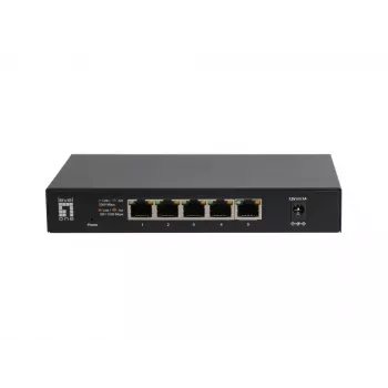 Switch Ethernet 2.5G não gerido de 5 portas LEVELONE GEU-0525 — 5× 2.5G RJ-45, não gerido, comutação 25 Gbit/s, montagem na parede