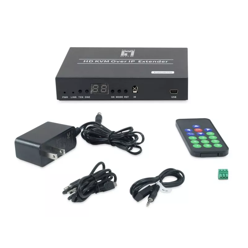 Transmissor AV LEVELONE HVE-6701T — HDMI 1.3b, até 1920×1080, Cat5e/Cat6/Cat7, Mini-USB, 12 V DC