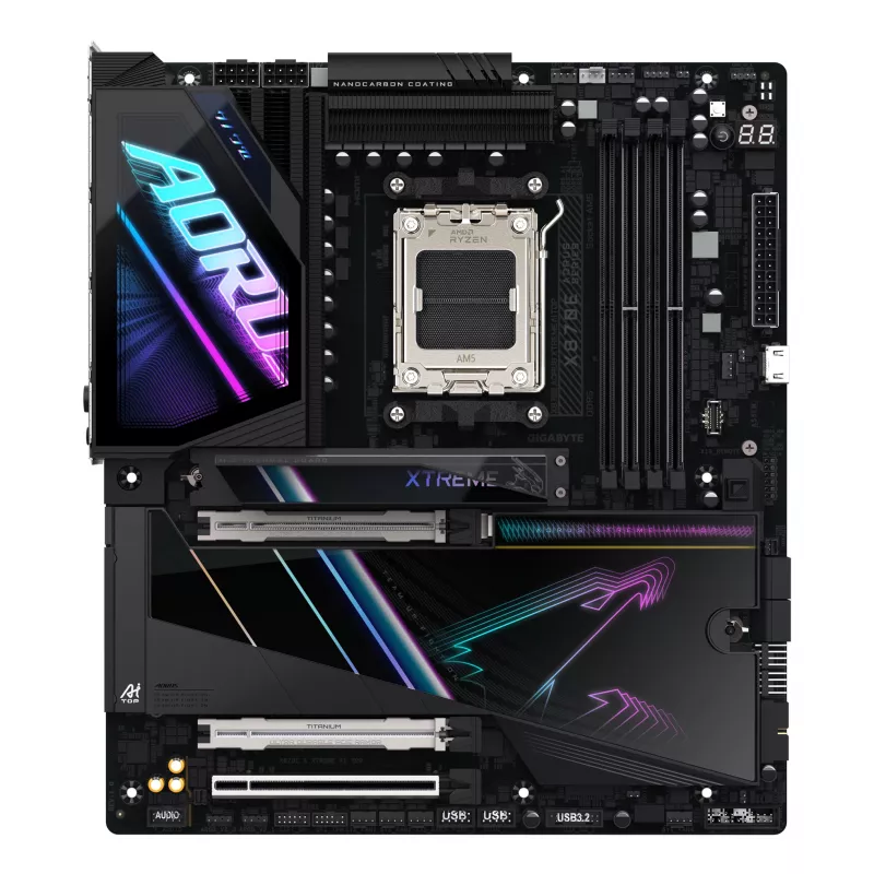 Placa-mãe GIGABYTE X870E AORUS XTREME AI TOP - Suporta CPUs AMD Ryzen Série 9000, VRM 18+2+2 fases, até 8800MHz DDR5 (OC), 1xPCIe 5.0 M.2 + 3xPCIe 4.0 M.2, WI-FI 7, 10GbE LAN, USB 4