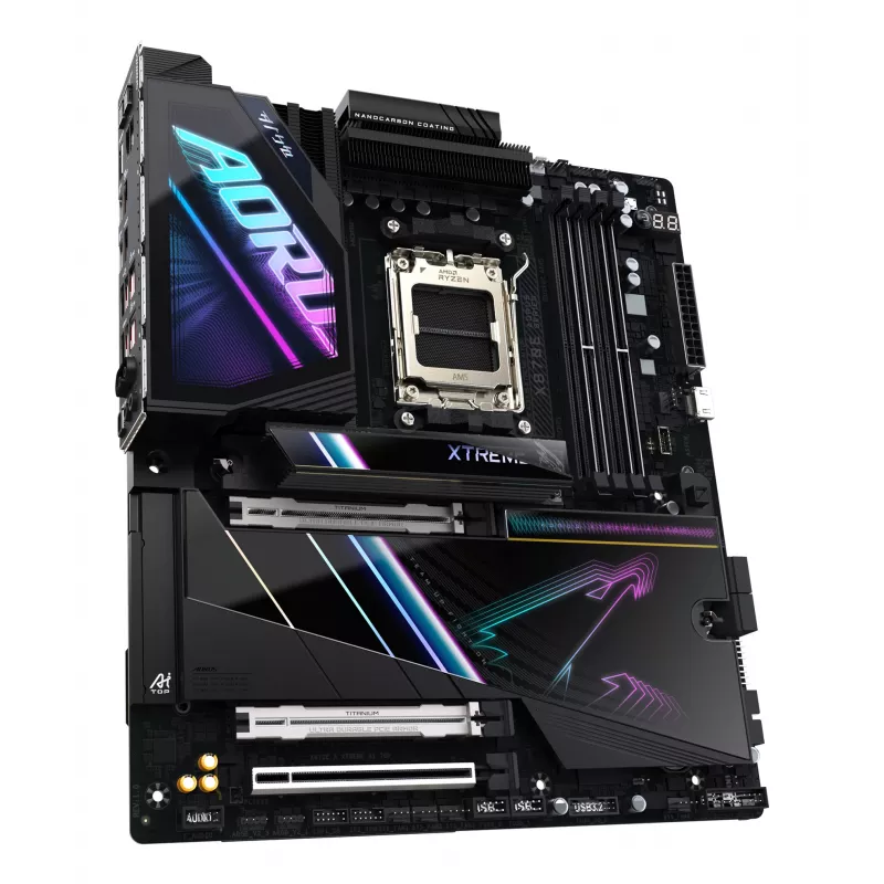 Placa-mãe GIGABYTE X870E AORUS XTREME AI TOP - Suporta CPUs AMD Ryzen Série 9000, VRM 18+2+2 fases, até 8800MHz DDR5 (OC), 1xPCIe 5.0 M.2 + 3xPCIe 4.0 M.2, WI-FI 7, 10GbE LAN, USB 4