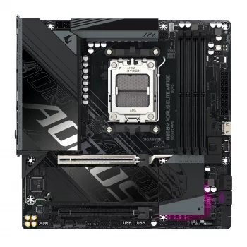 Placa-mãe GIGABYTE B850M AORUS ELITE WIFI6E - CPUs AMD Ryzen Série 9000, VRM Digital 12+2+2 fases, até 8200MHz DDR5 (OC), 1xPCIe 5.0 + 1xPCIe 4.0 M.2, WIFI 6E, 2.5GbE LAN, USB 3.2 Gen 2