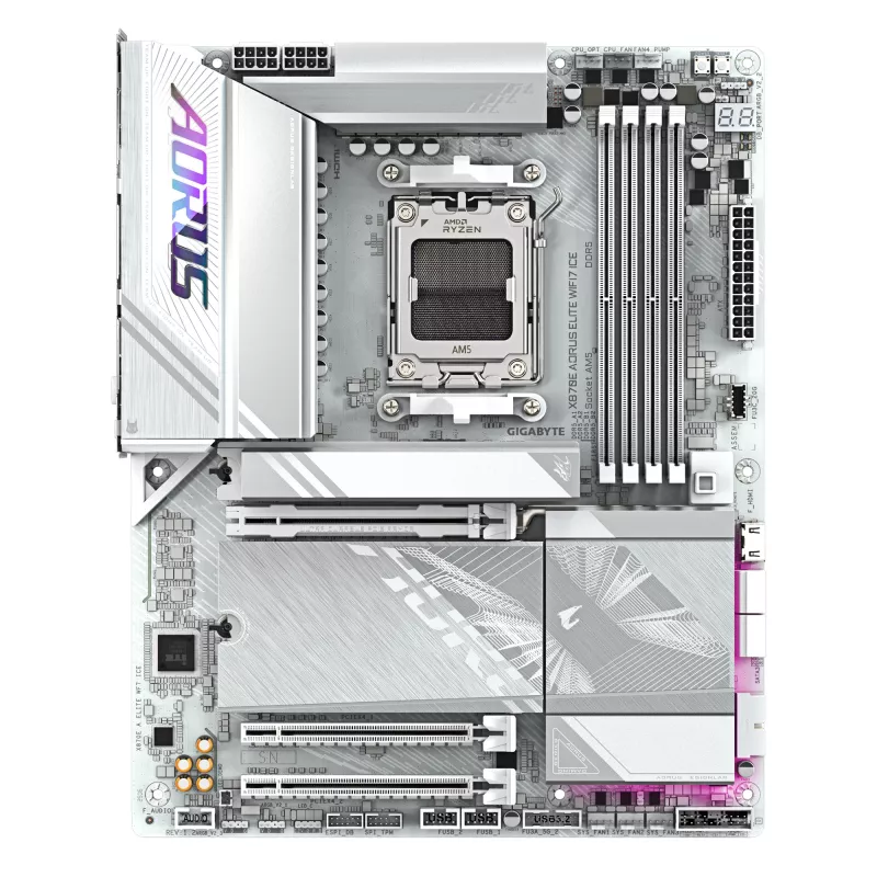 Placa-mãe GIGABYTE X870E AORUS ELITE WIFI7 ICE - Suporta CPUs AMD Ryzen 9000, VRM Digital 16+2+2 fases, até 8200Hz DDR5 (OC), 3xPCIe 5.0 + 1xPCIe 4.0, Wi-Fi 7, 2.5GbE LAN, USB 4