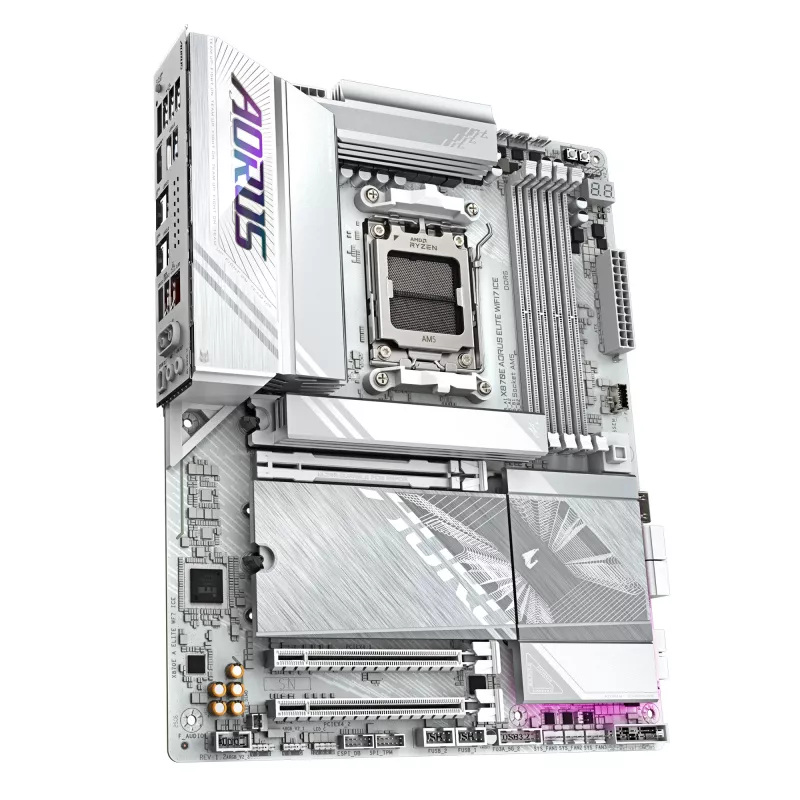 Placa-mãe GIGABYTE X870E AORUS ELITE WIFI7 ICE - Suporta CPUs AMD Ryzen 9000, VRM Digital 16+2+2 fases, até 8200Hz DDR5 (OC), 3xPCIe 5.0 + 1xPCIe 4.0, Wi-Fi 7, 2.5GbE LAN, USB 4