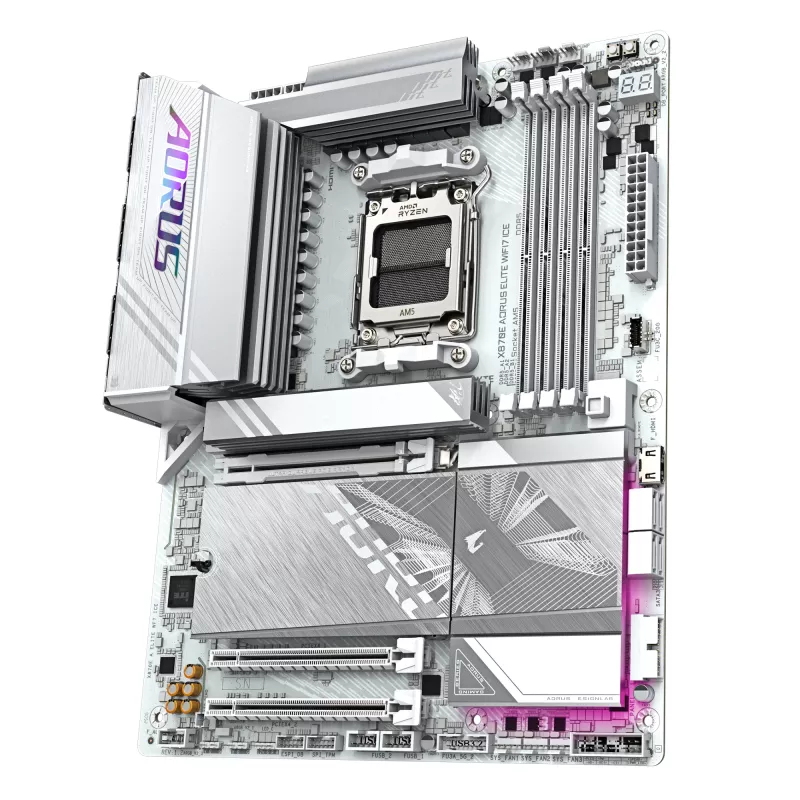 Placa-mãe GIGABYTE X870E AORUS ELITE WIFI7 ICE - Suporta CPUs AMD Ryzen 9000, VRM Digital 16+2+2 fases, até 8200Hz DDR5 (OC), 3xPCIe 5.0 + 1xPCIe 4.0, Wi-Fi 7, 2.5GbE LAN, USB 4