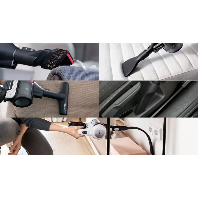 Aspirador vertical/vassoura elétrica Bosch BSS711W bateria seco sem saco 0,3 l preto, prateado, branco