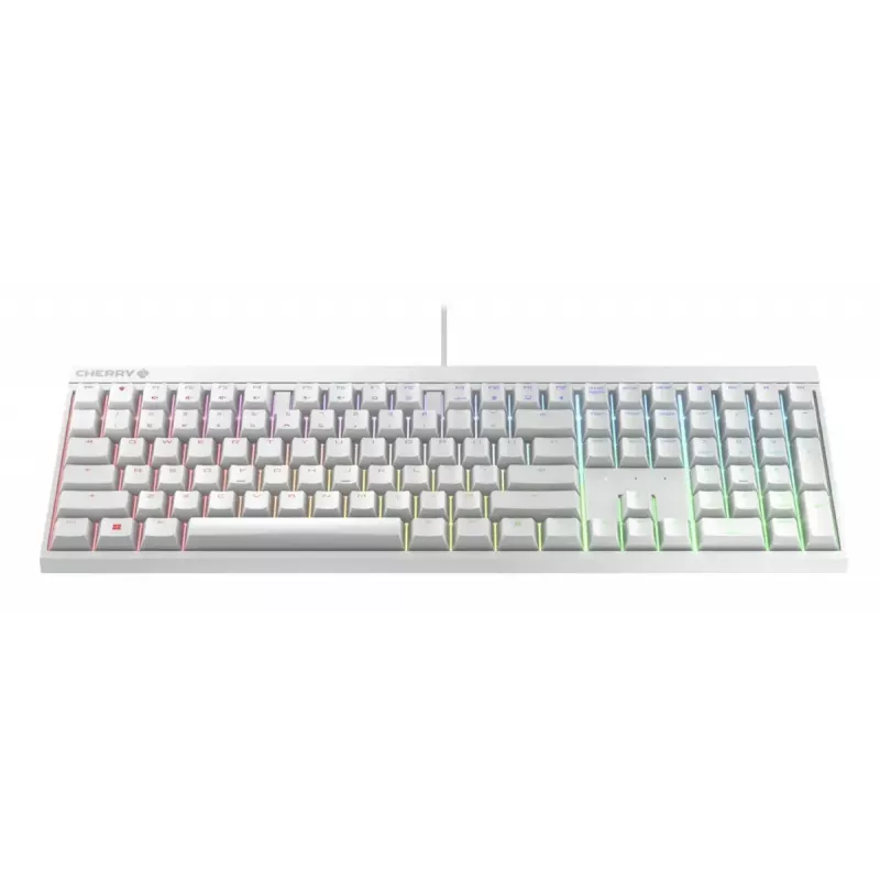 Teclado gaming mecânico com fios Cherry MX 2.0S — full-size (100 %), layout QWERTZ alemão, retroiluminação RGB, USB, branco