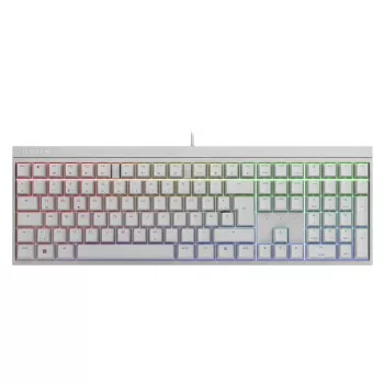 Teclado gaming mecânico com fios Cherry MX 2.0S — full-size (100 %), layout QWERTZ alemão, retroiluminação RGB, USB, branco
