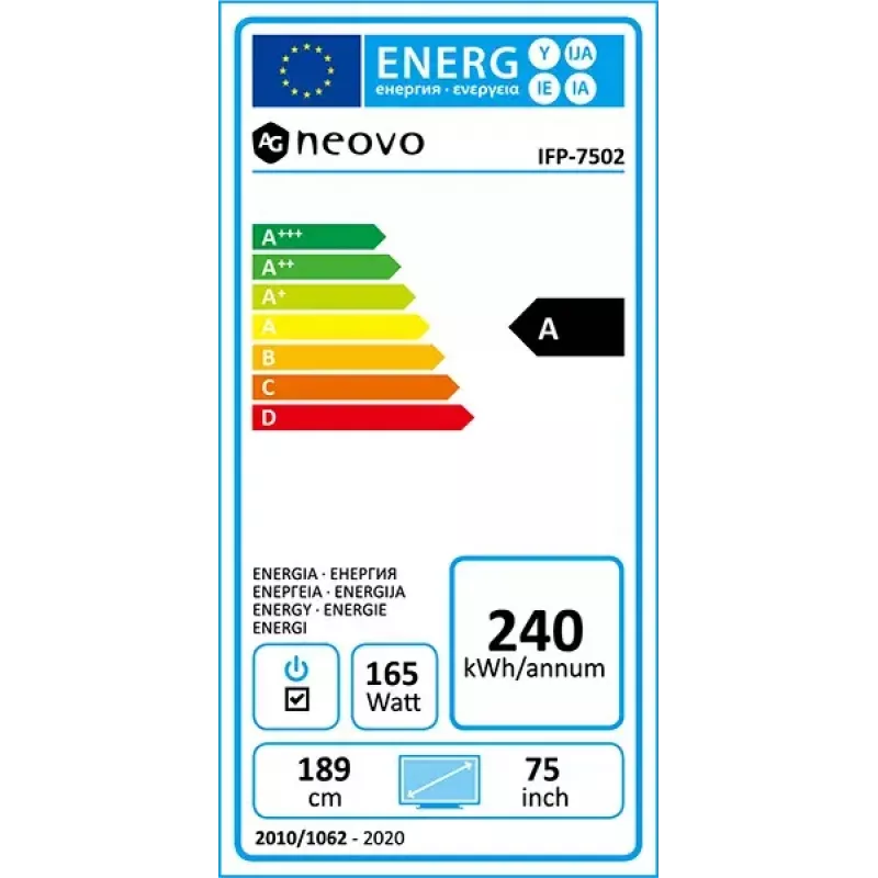 Ecrã interativo plano AG Neovo IFP-7502 189,2 cm (74,5