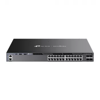 Switch gerido TP-Link Omada 24 portas Gigabit empilhável L3 com PoE+ e 4 slots 10G