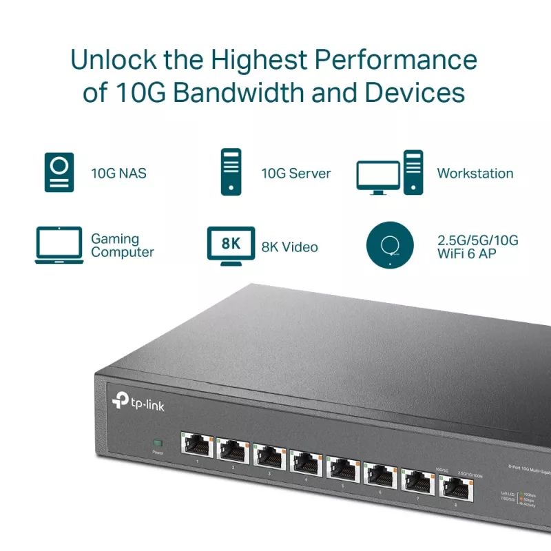 Switch não gerido TP-Link TL-SX1008 8 portas 10G para secretária/rack