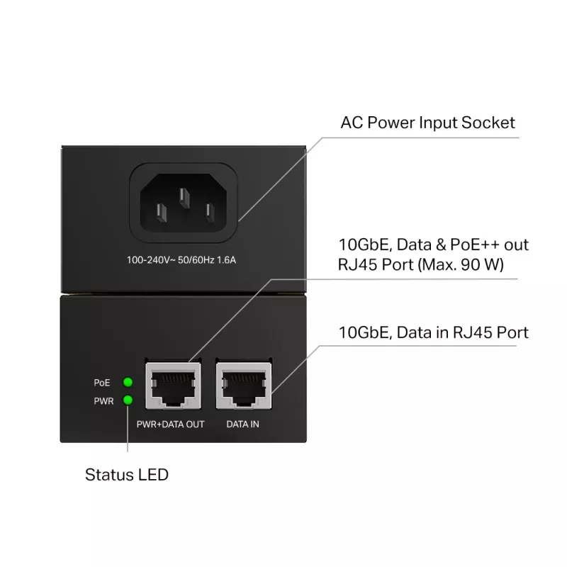 Injetor PoE TP-Link Omada POE380S 10 Gigabit Ethernet 100-240V preto