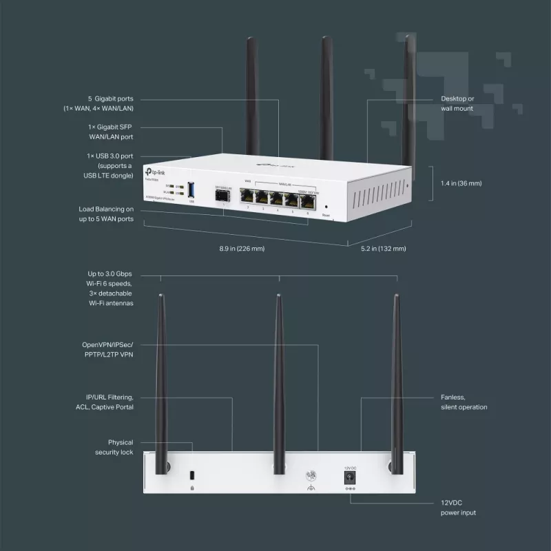 Router sem fios TP-Link FESTA FR365 Gigabit Ethernet Dual-Band (2,4 GHz + 5 GHz ou 2,4 GHz + 6 GHz) branco