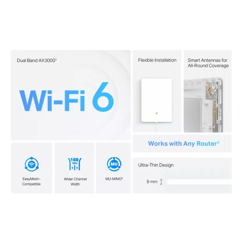 Extensor de alcance Wi-Fi 6 Air Dual-Band TP-Link Archer AX3000, repetidor de rede, 2976 Mbit/s, branco, parede, FCC, RoHS, 12 V
