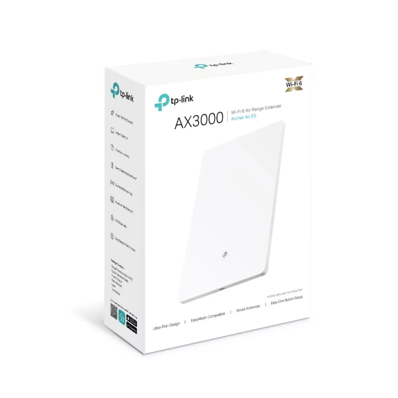 Extensor de alcance Wi-Fi 6 Air Dual-Band TP-Link Archer AX3000, repetidor de rede, 2976 Mbit/s, branco, parede, FCC, RoHS, 12 V
