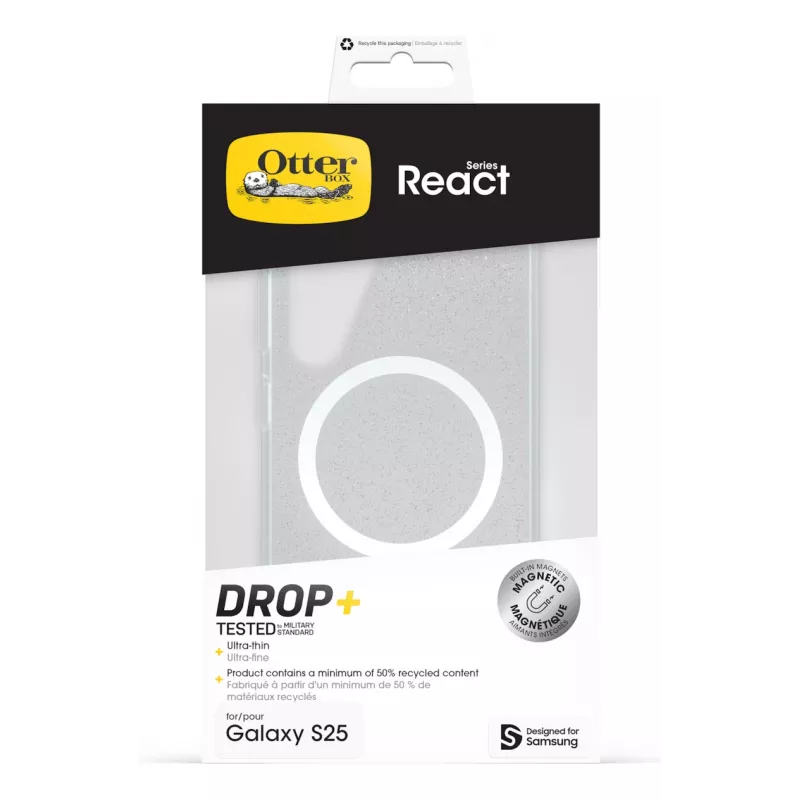 Samsung Otterbox React Case com ímanes para Galaxy S25, capa, Samsung, Galaxy S25, 15,8 cm (6,2 polegadas), preto, transparente