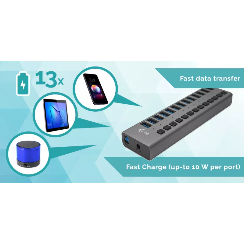 i-tec USB 3.0 HUB de carregamento 13 portas + adaptador de corrente 60 W