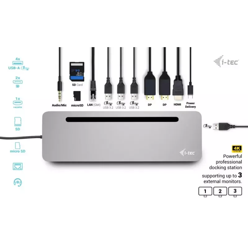 i-tec USB-C Metal Estação de acoplamento ergonómica 3x 4K + Power Delivery 100 W