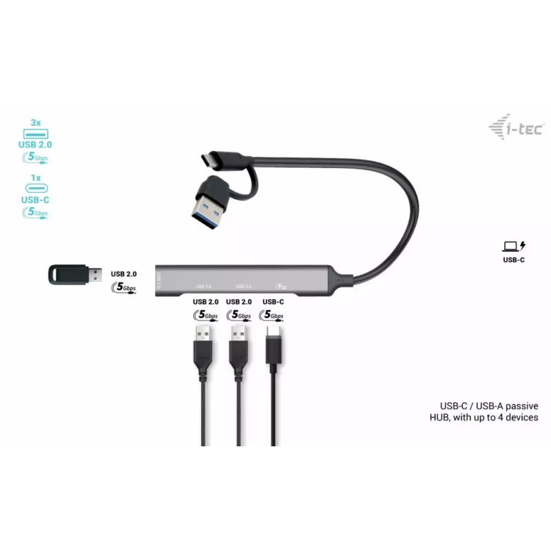 i-tec USB-C/USB-A HUB de metal 1x USB 3.0 + 3x USB 2.0