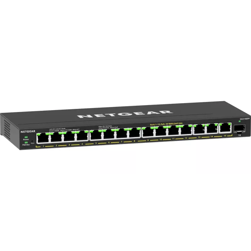 Switch Gerido NETGEAR GS316EPP 16 portas PoE+ Gigabit Ethernet
