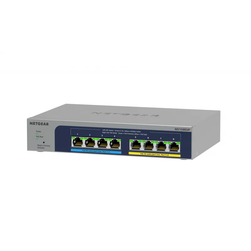 NETGEAR 8 portas Ultra60 PoE++ Multi-Gigabit (2,5G) Ethernet Plus Switch Gerido L2/L3 2.5G Ethernet (100/1000/2500) Power over Ethernet (PoE) cinzento