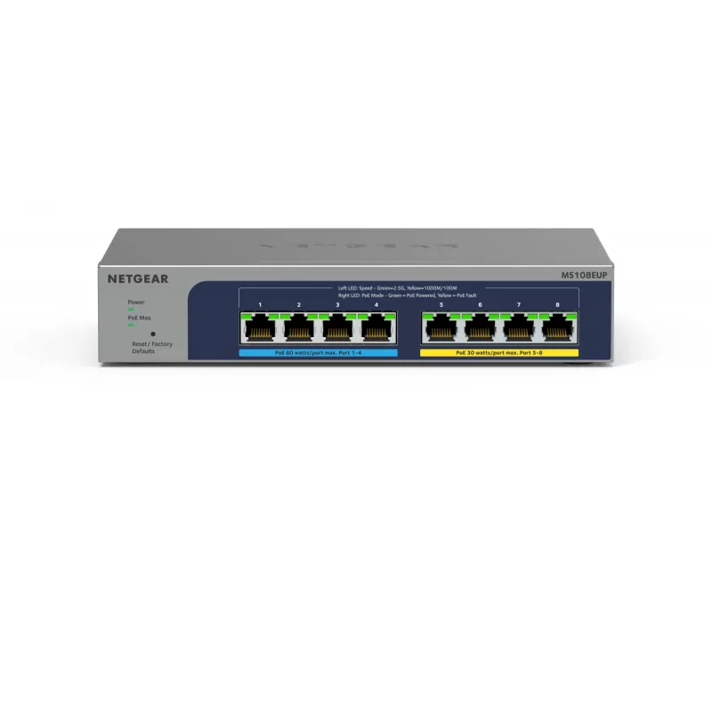 NETGEAR 8 portas Ultra60 PoE++ Multi-Gigabit (2,5G) Ethernet Plus Switch Gerido L2/L3 2.5G Ethernet (100/1000/2500) Power over Ethernet (PoE) cinzento