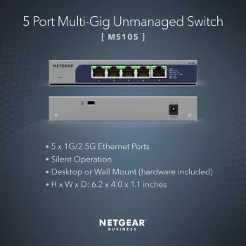 Switch de rede NETGEAR MS105-100EUS Não gerido 2.5G Ethernet (100/1000/2500) Power over Ethernet (PoE) 1U