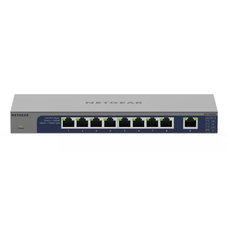 Switch de rede NETGEAR GS108MX-100EUS Unmanaged L2 Gigabit Ethernet (10/100/1000) Montagem em secretária/parede
