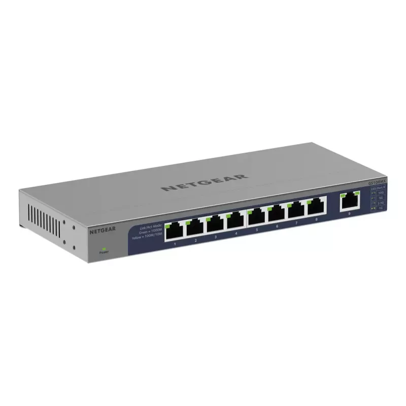 Switch de rede NETGEAR GS108MX-100EUS Unmanaged L2 Gigabit Ethernet (10/100/1000) Montagem em secretária/parede