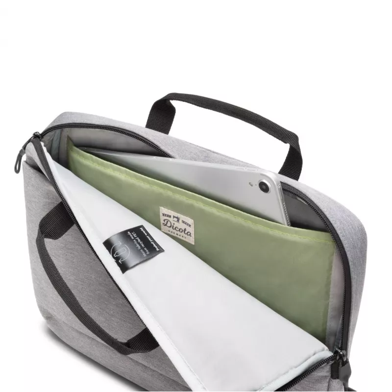 DICOTA slim Eco Motion - Mala para portátil 14-15.6in - Cinzento claro / 600d Rpe Poliéster