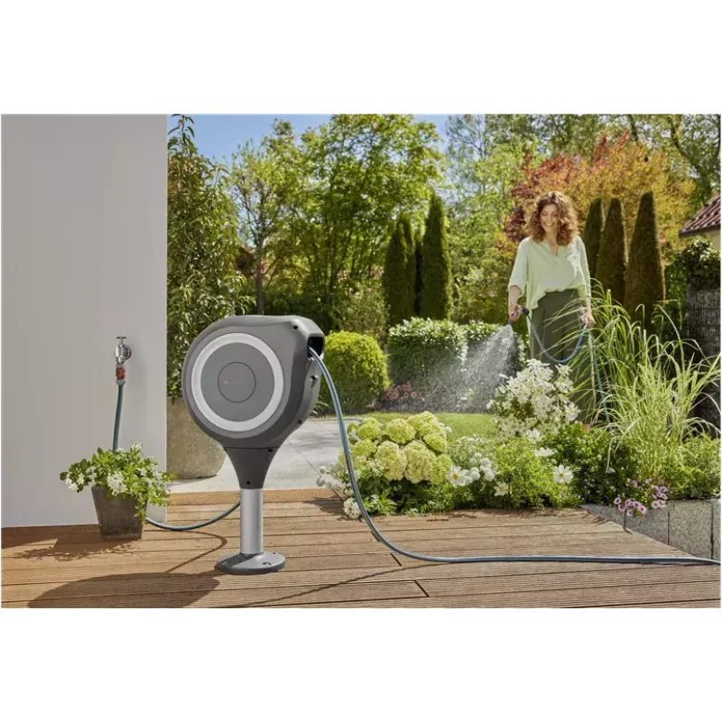 Caixa de mangueira para terraço Gardena RollUp S, 15 m, branco / cinzento