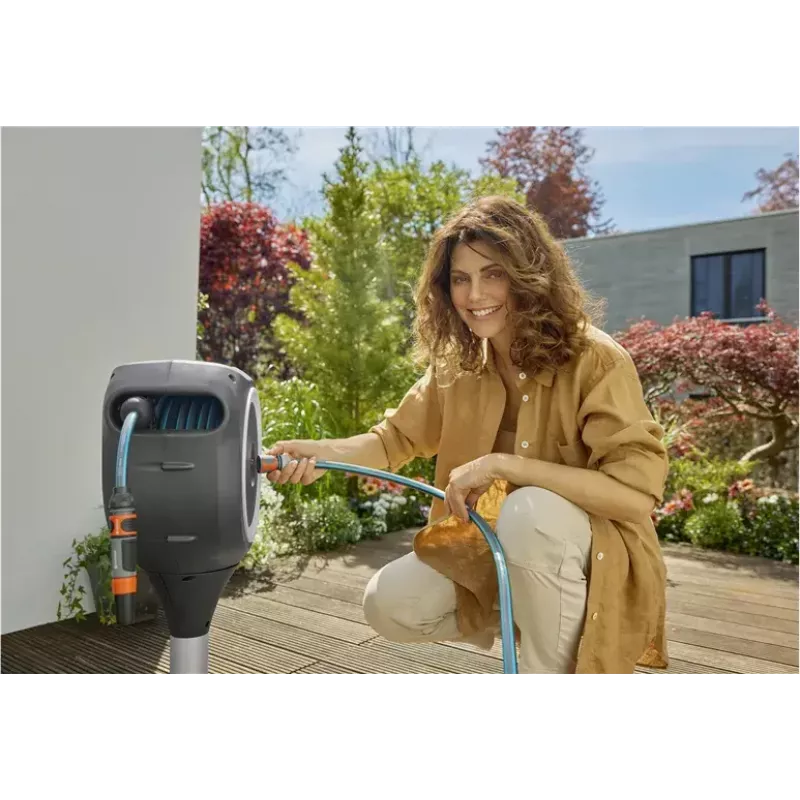 Caixa de mangueira para terraço Gardena RollUp S, 15 m, branco / cinzento
