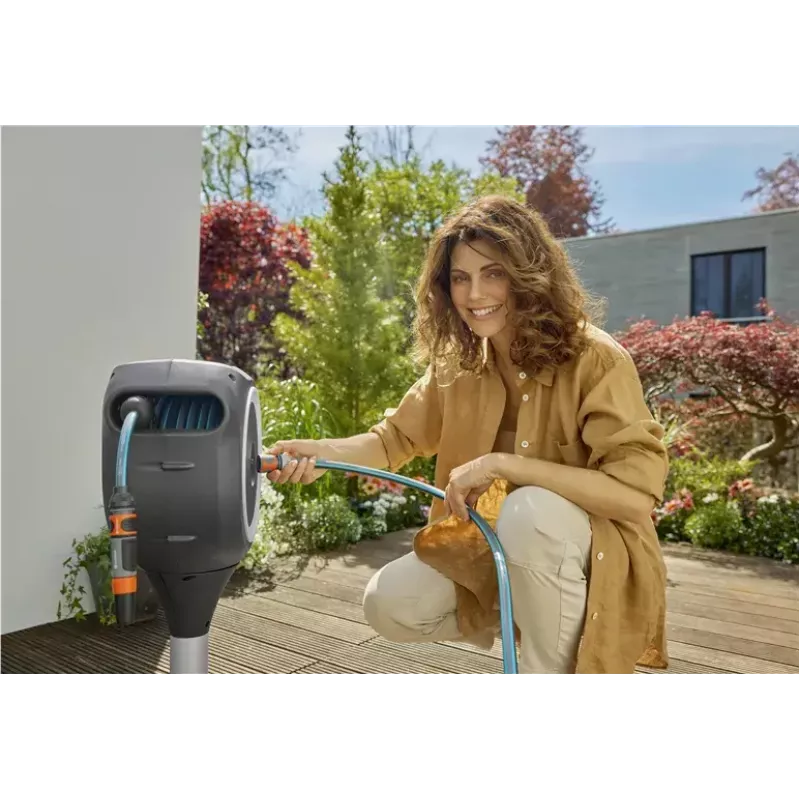 Caixa de mangueira para terraço Gardena RollUp M, 20 m, branco / cinzento