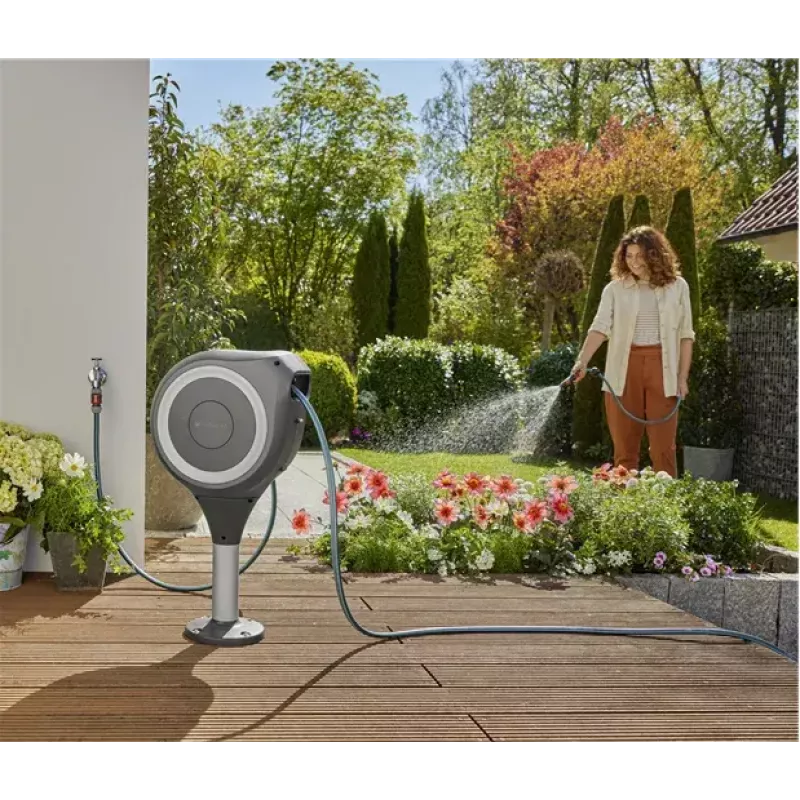 Caixa de mangueira para terraço Gardena RollUp M, 20 m, branco / cinzento