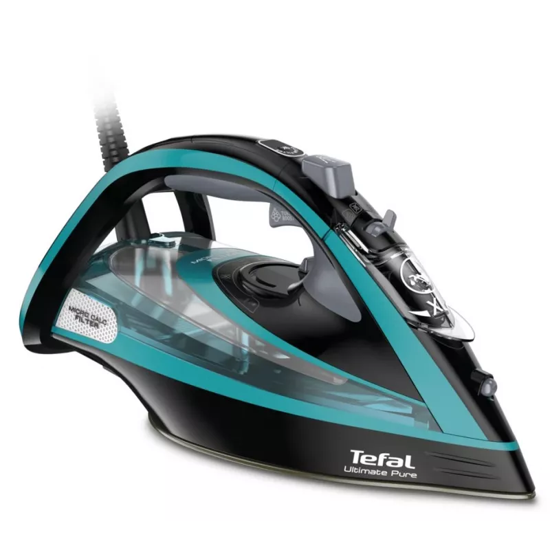 Tefal Ultimate Pure FV9844 Ferro de engomar a seco e a vapor Durilium Autoclean Base 3200 W Preto, Azul