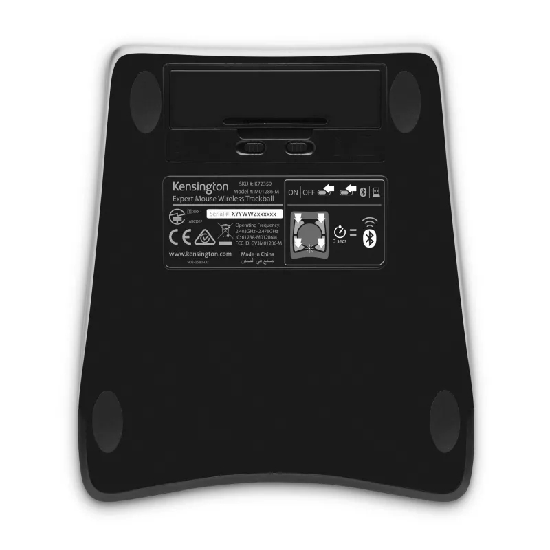 Kensington Expert Rato Trackball sem fios, ambidestro, ótico, RF sem fios + Bluetooth, 400 DPI, Preto