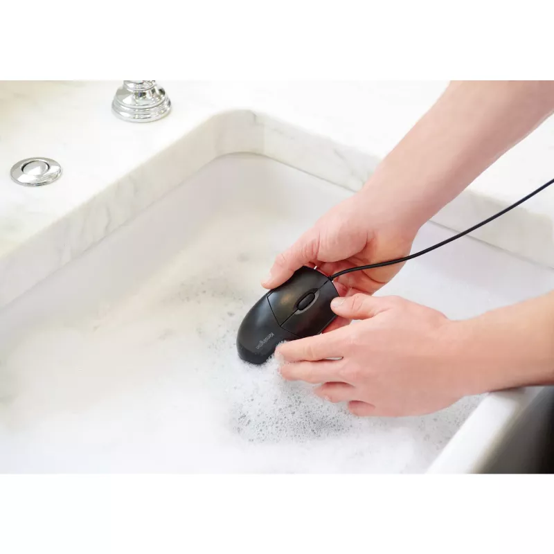 Rato Kensington Pro Fit com fio, lavável, ambidestro, ótico, USB, 1600 DPI, preto