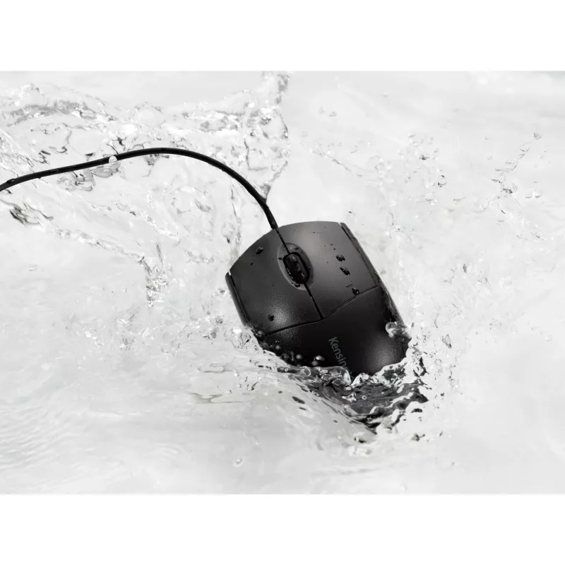 Rato Kensington Pro Fit com fio, lavável, ambidestro, ótico, USB, 1600 DPI, preto