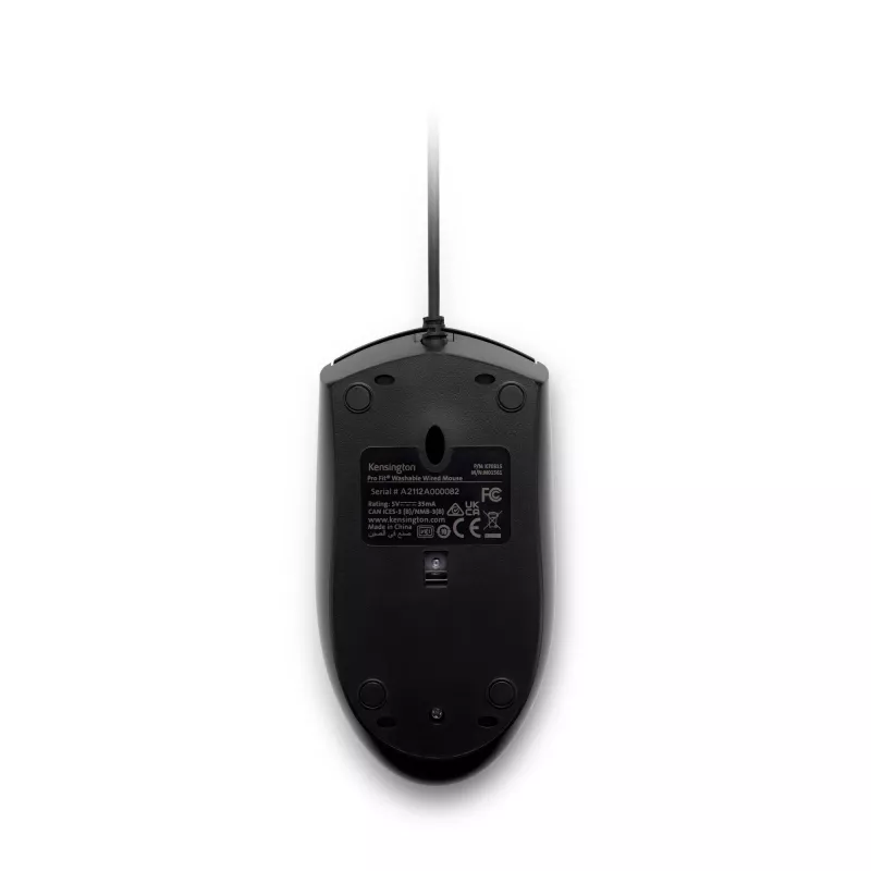 Rato Kensington Pro Fit com fio, lavável, ambidestro, ótico, USB, 1600 DPI, preto