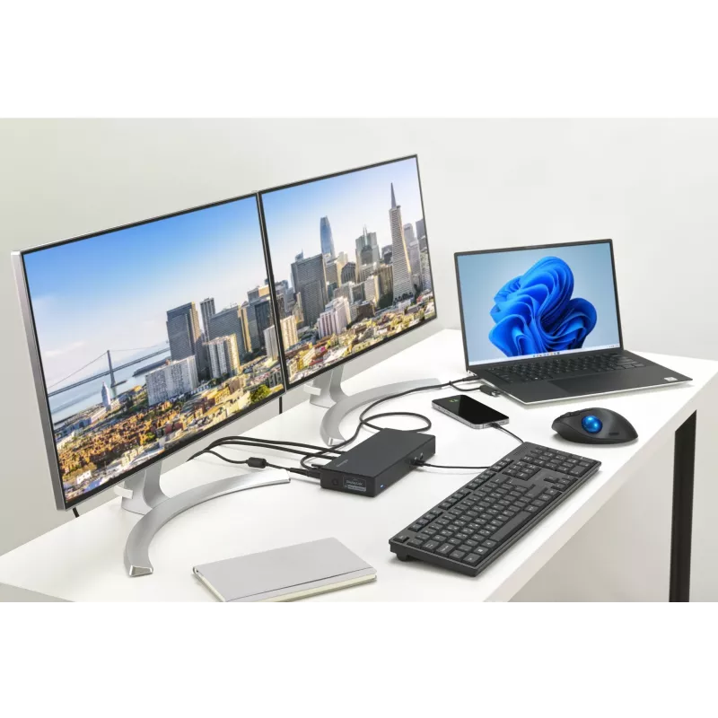 Docking station Kensington SD4781P EQ USB-C e USB-A Dual 4K, com fio, USB 3.2 Gen 2 (3.1 Gen 2) Type-C, 100 W, 3,5 mm, 10,100,1000 Mbit/s, preto