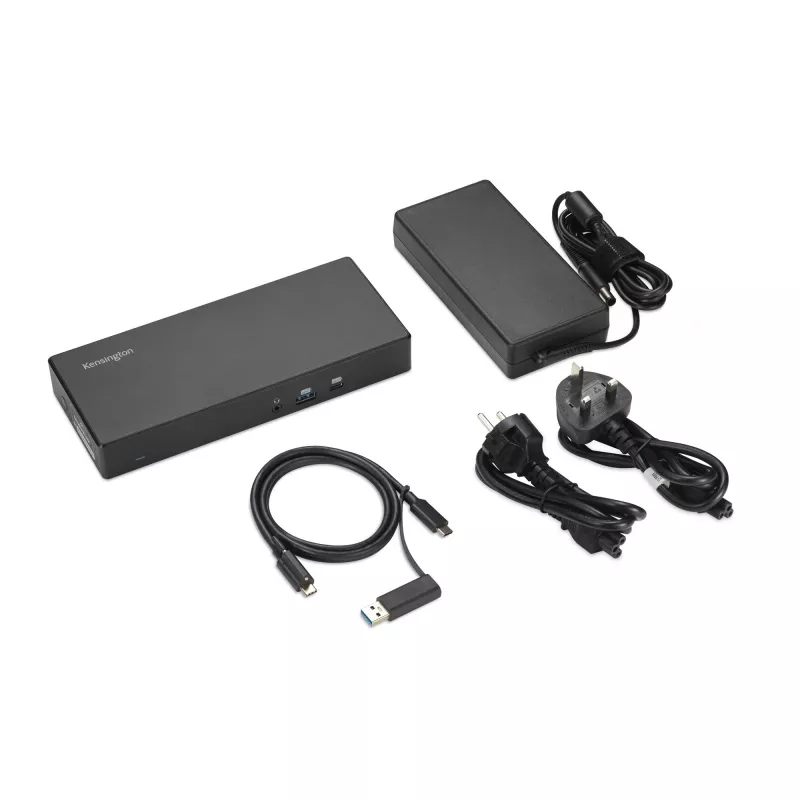 Docking station Kensington SD4781P EQ USB-C e USB-A Dual 4K, com fio, USB 3.2 Gen 2 (3.1 Gen 2) Type-C, 100 W, 3,5 mm, 10,100,1000 Mbit/s, preto