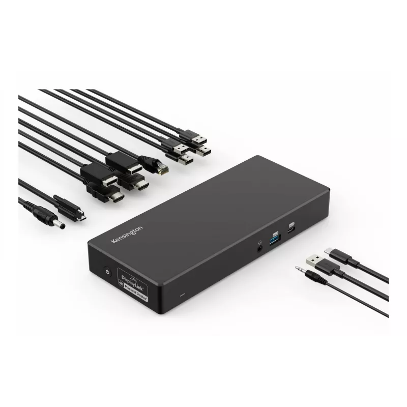 Docking station Kensington SD4781P EQ USB-C e USB-A Dual 4K, com fio, USB 3.2 Gen 2 (3.1 Gen 2) Type-C, 100 W, 3,5 mm, 10,100,1000 Mbit/s, preto