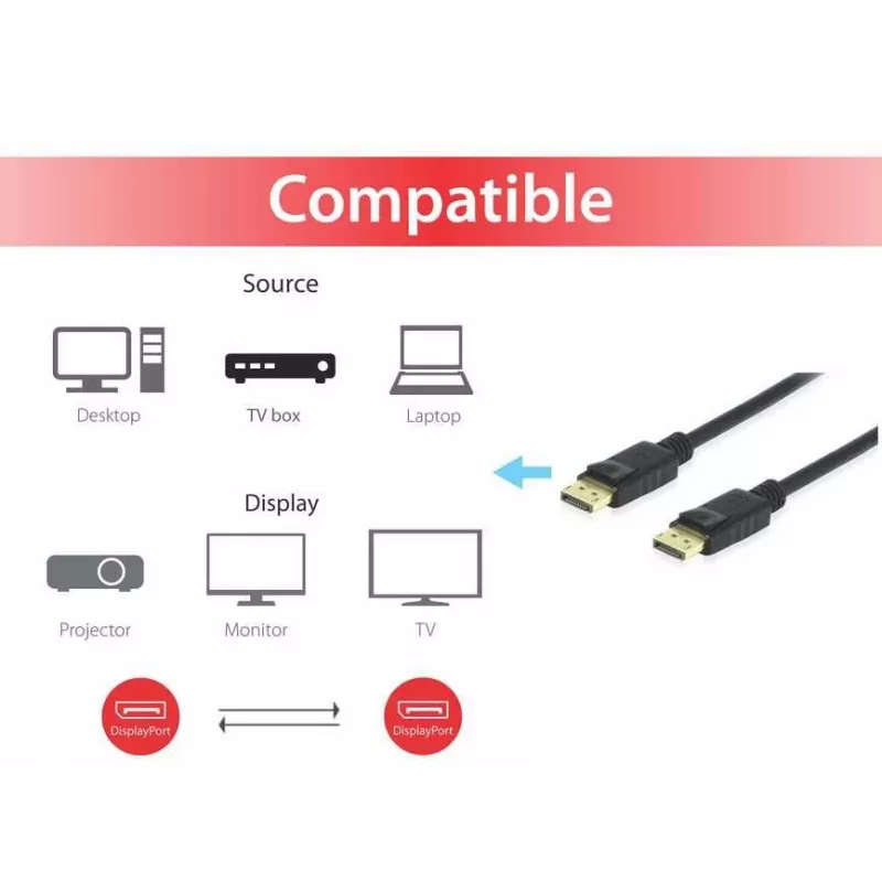 Cabo DisplayPort 1.4 Equip, 2 m, 2 m, DisplayPort, DisplayPort, ficha, ficha, 7680 x 4320 píxeis