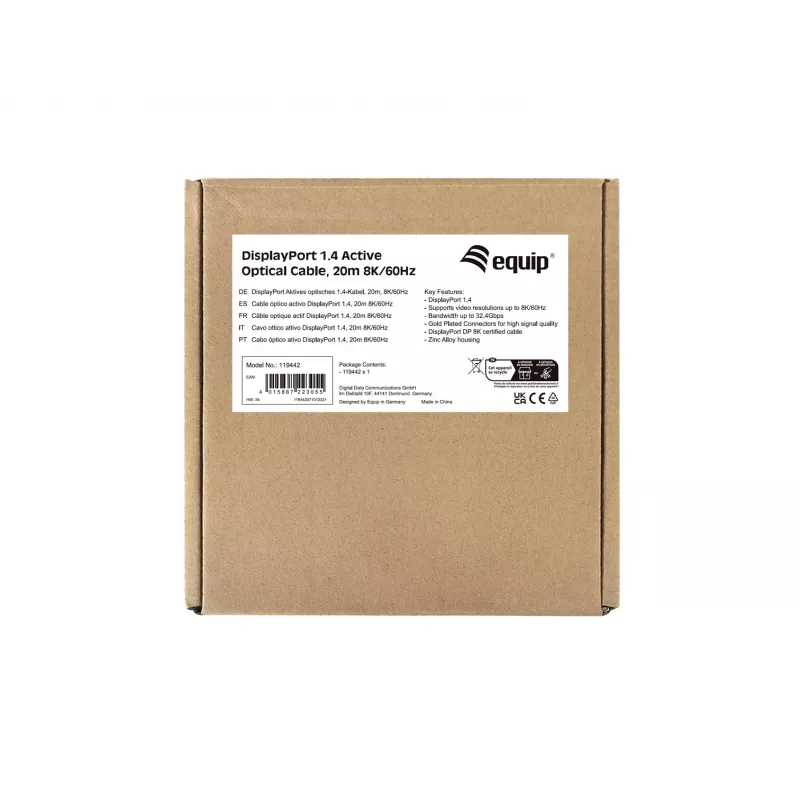Cabo ótico ativo DisplayPort 1.4 Equip, 20 m, 8K/60 Hz