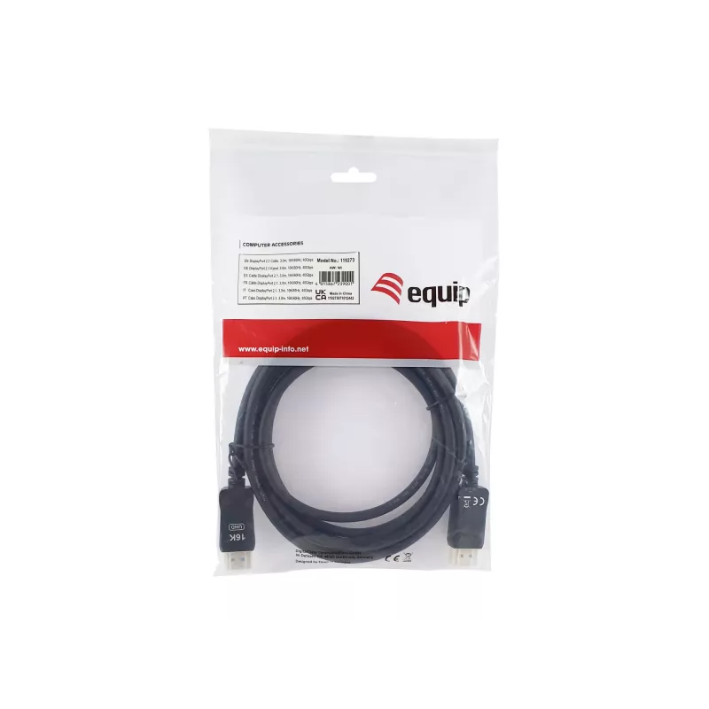 Cabo DisplayPort 2.1 Equip, 3,0 m, 16K/60 Hz, 40 Gbit/s