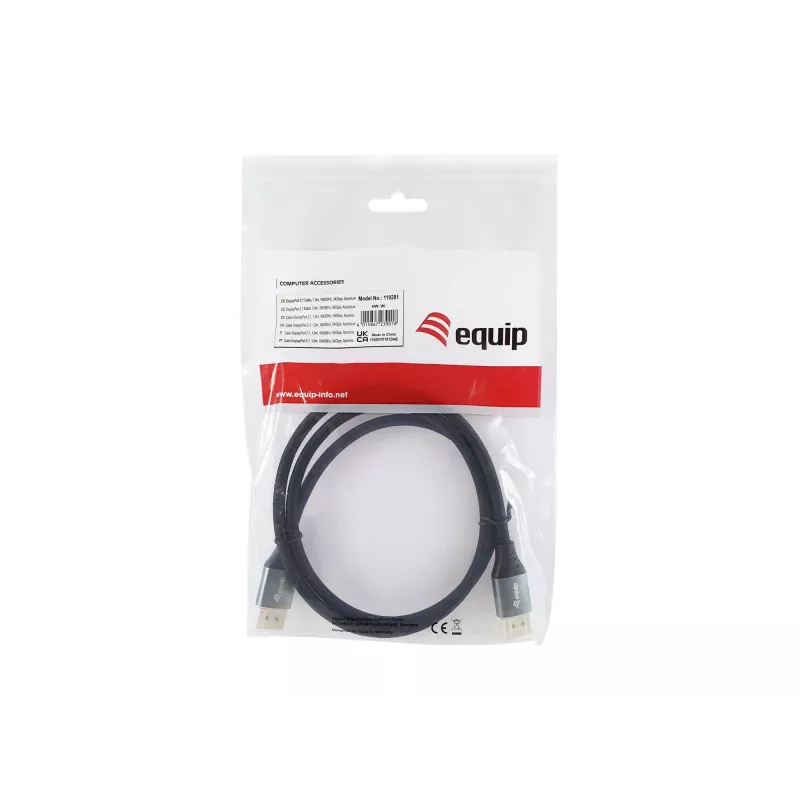 Cabo DisplayPort 2.1 Premium Equip, 1,0 m, 16K/60 Hz, 54 Gbit/s