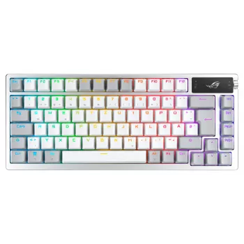 Teclado gaming ASUS ROG Azoth branco, USB + RF sem fios + Bluetooth, QWERTZ alemão