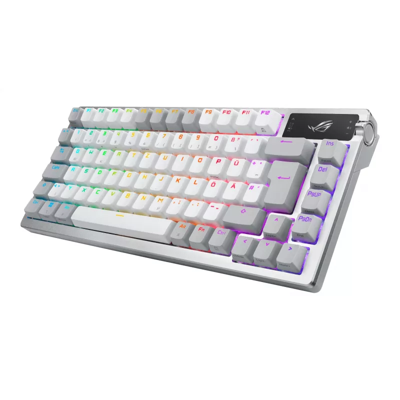 Teclado gaming ASUS ROG Azoth branco, USB + RF sem fios + Bluetooth, QWERTZ alemão